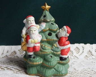 1994 Ceramic Christmas Tree Tealight Holder with Santas