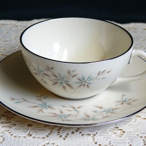 Lenox Wyndcrest China Cup and Saucer Set: Mid-Century Turquoise Floral