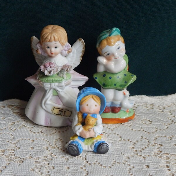 Ceramic Porcelain Figurines - UC&GC July Angel - Birthday Angel - Miniature Holly Hobbie - Occupied Japan Figurine - Little Girl Figurines