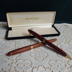 Marksman Pen Set - 2 Rosewood Pens - International Paper - Ballpoint Pens - Refillable Pens - Velvet Boxed Set