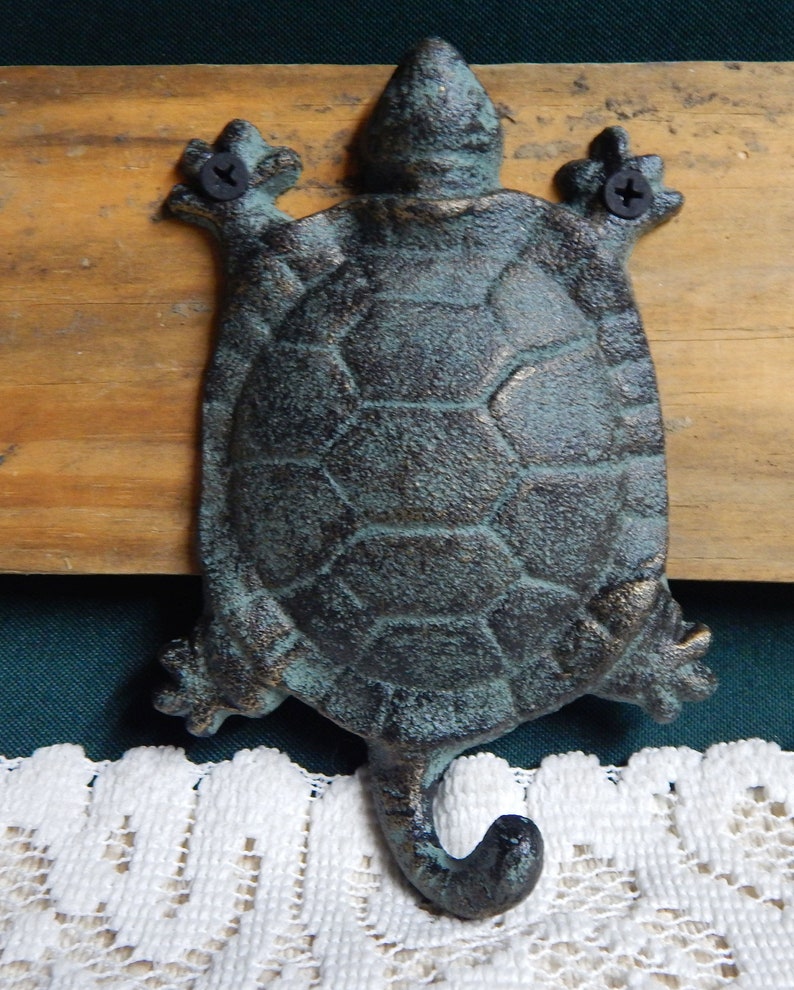 Turtle Wall Hook Cast Iron Turtles Wood Cast Iron Double Etsy