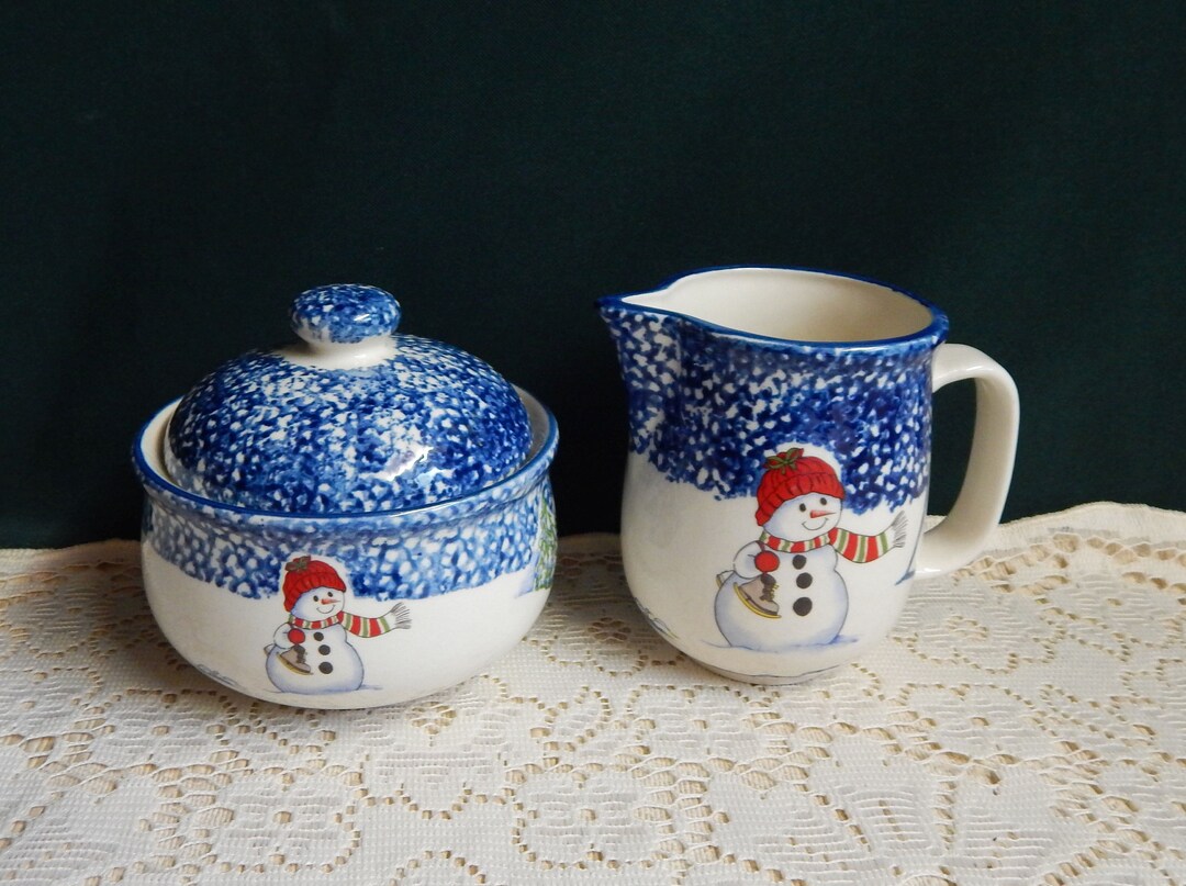 Thomson Pottery Snowman Sugar Bowl and Creamer Vintage Etsy