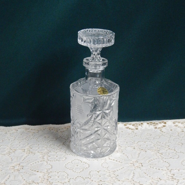 Leonard Crystal Decanter - Handmade Lead Crystal - Mid-Century - Italian Lead Crystal - Floral Etched Crystal