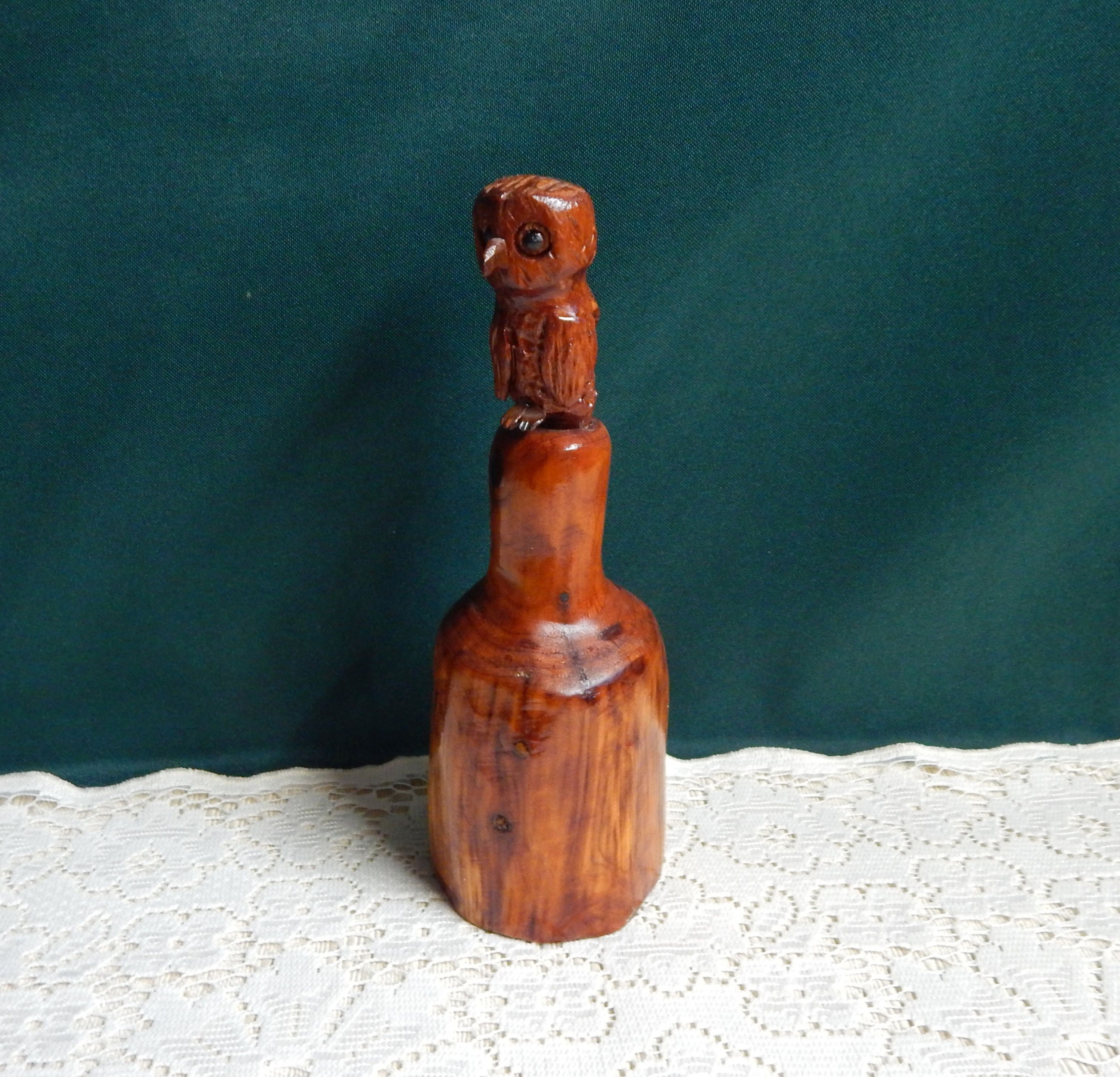 Hand-Carved Wood Owl Bottle - Bob Catlett Art