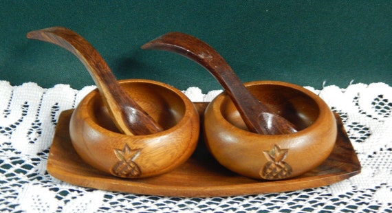 Carved Wood 'Jam' Ceramic Bowl Set