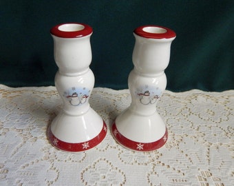 Royal Seasons #RN1 Snowflake Snowmen Candlesticks - Set of 2