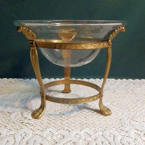 Brass Glass Bowl - Glass Bowl with Brass Stand - Fruit Nut Dish - Decorative Bowl