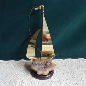 Yosi Sailboat Figurine - Mastery In Brass - Brass Geode Sail Boat