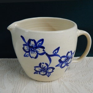 Hand-Turned Pottery Pitcher: Casey Pottery, Blue Floral Design Made in Marshall, Texas