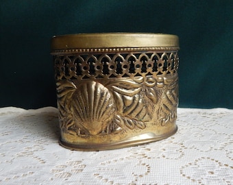Brass Vanity Box: Embossed Shell Design, Jewelry Keeper