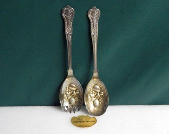 Sheffield Silverplated 8.5" Salad Fork & Spoon Serving Set with Original Box - Made in England
