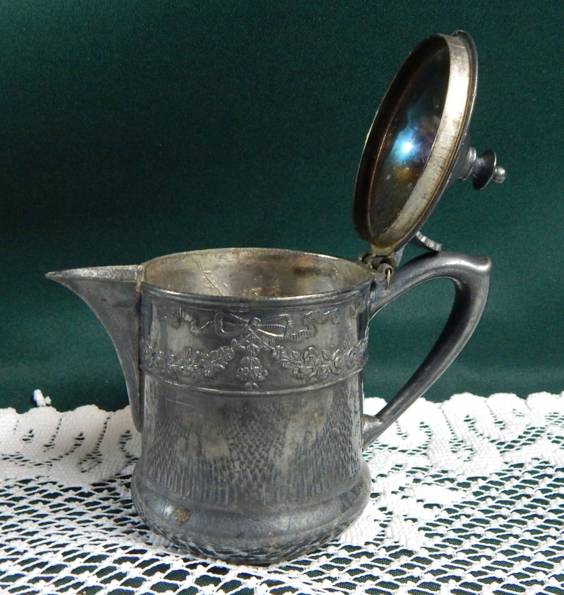 19th Century Silverplated Creamer: Rogers Smith & Co Embossed Floral Decor image 2