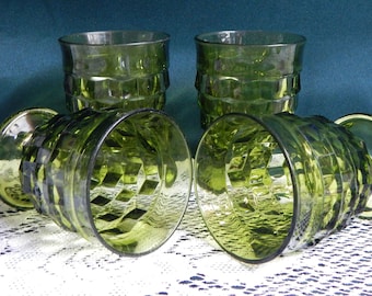Whitehall Footed Tumblers - Sets of 4  9 Oz Avocado Cubic Glasses - Mid-Century  Avocado Cubic Tumblers by Colony Indiana