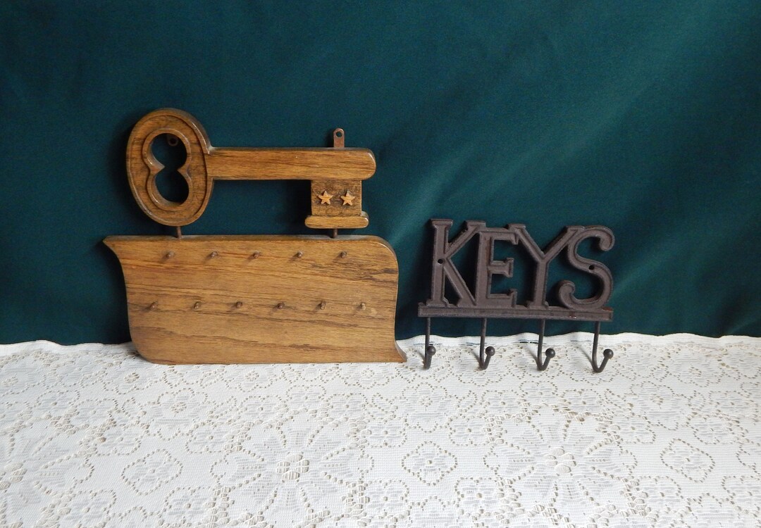 Key Holder Racks - Wood Key Hanger - Cast Iron Hooks - Hanging Key ...