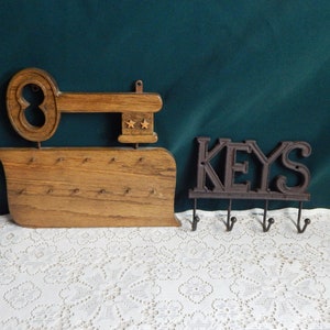 Key Holder Racks - Wood Key Hanger - Cast Iron Hooks - Hanging Key Holder