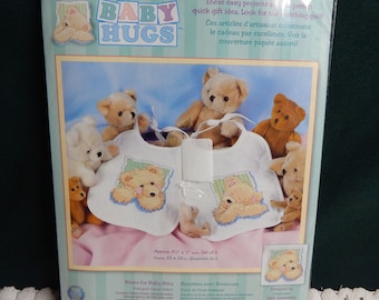 Bib Crosstitch Kit - Stamped Cross Stitch - Dimensions Baby Hugs - DIY Baby Bib - Baby Toddler Bib - 2 Bib Pack - Complete Sealed Kit