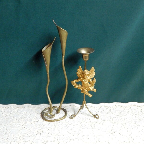 Casted Brass Candeholders - Brass Taper Candleholders - Cherub Candlestick - Calla Lilly Candlestick