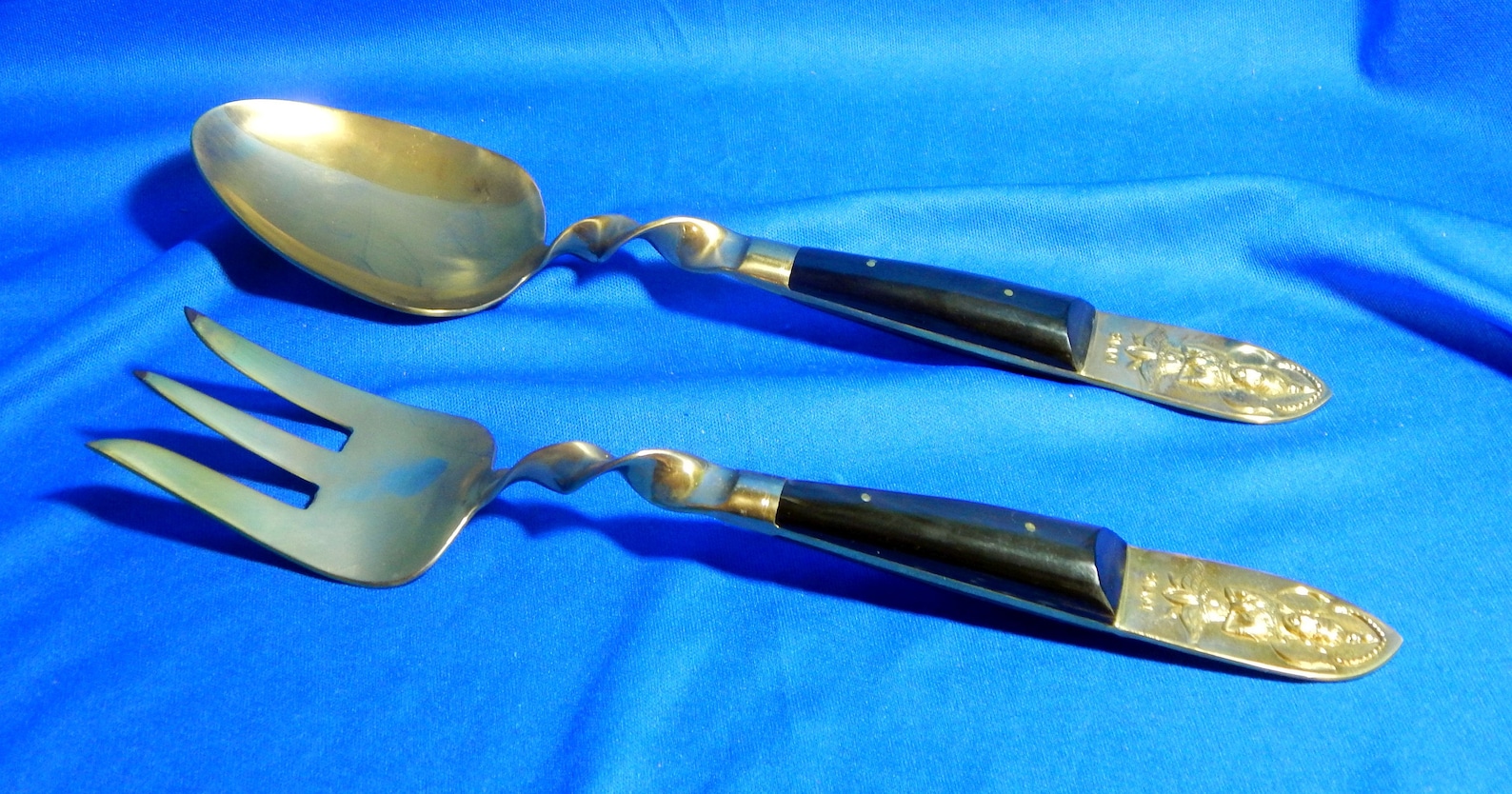 Spoon Fork Set Thai Siam Twisted Brass and Wood Handles Etsy
