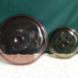 Pyrex Visions Replacement Lid: Amber Brown & Cranberry Ribbed