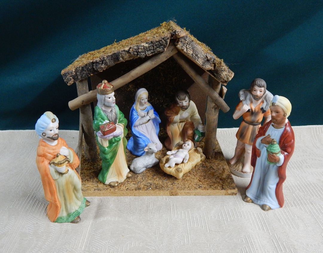 Bisque Nativity Set 8 Pc Nativity Nativity With Creche Etsy