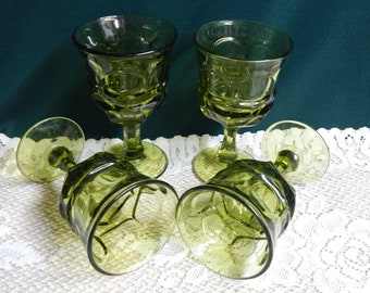 Fostoria Argus Water Goblets - Set of 4 - Green Fostoria Argus Stemware - 2770