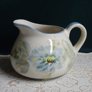 Handpainted Portugal Pitcher: Floral Pottery Vase, Creamer Jug
