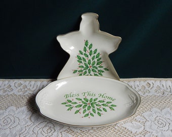 Lenox Holiday Dimension - Angel Party Plate - Figural Angel Plate - Oval Bread Tray - Bless This Home - Lenox Holiday Tableware -Christmas