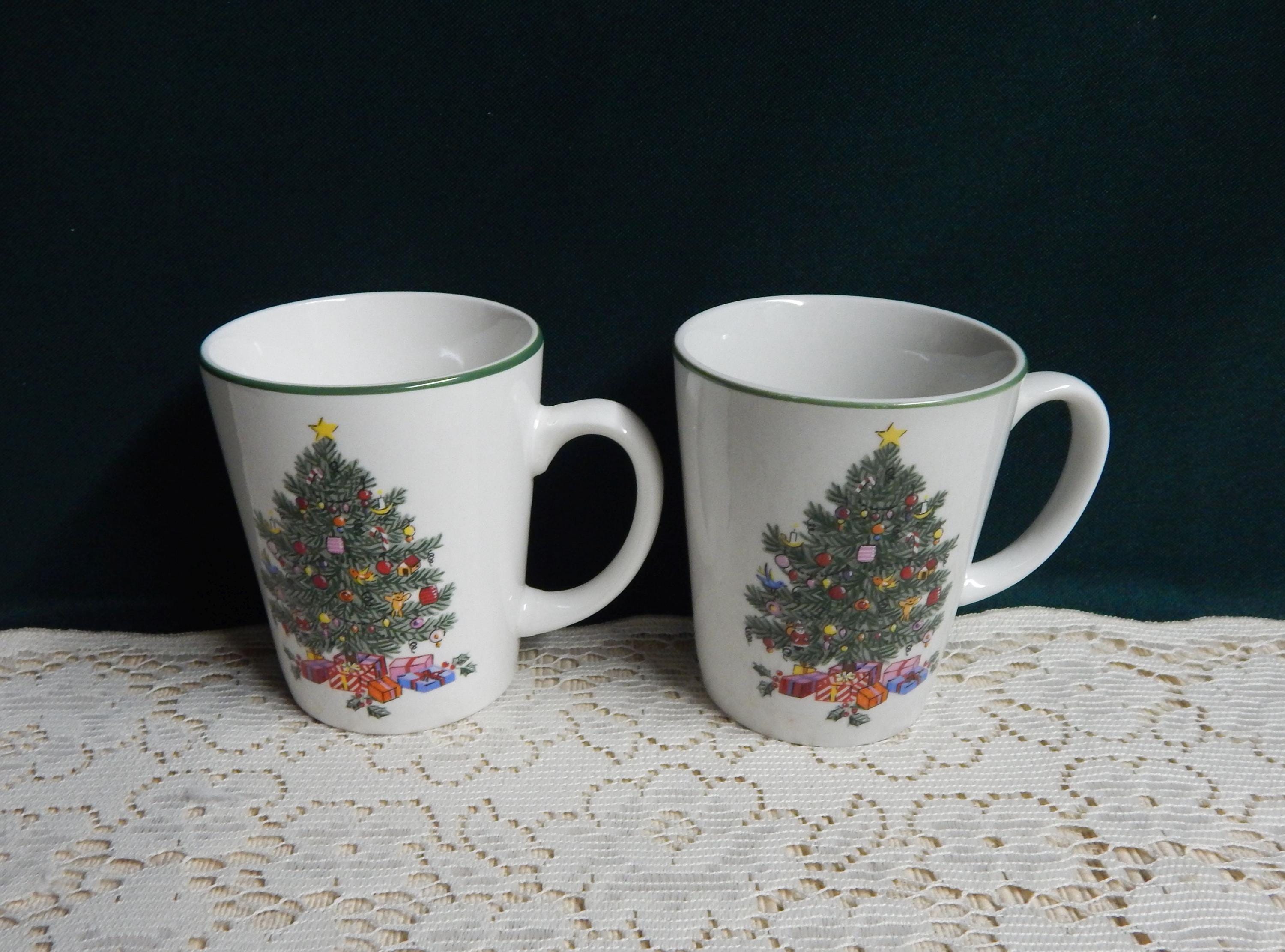 Gibson Noel Morning Mugs Christmas Tree China Set of