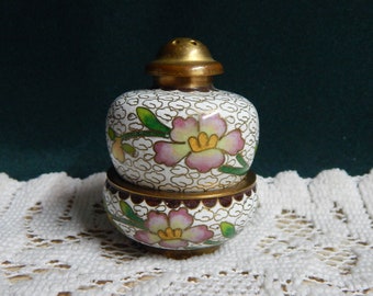 Antique Brass and Handpainted Cloisonne & Blue Enamel Salt Pepper Set