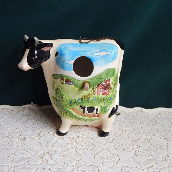 WCL Cow Birdhouse - Ceramic Cow Birdhouse - Figural Cow Bird Sanctuary