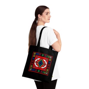 Bosnian Kilim Pattern Organic Cotton Tote Bag, Eclectic Shopping Bag, Eco-Friendly Tote, Bohemian Style Bag, Reusable Grocery Tote