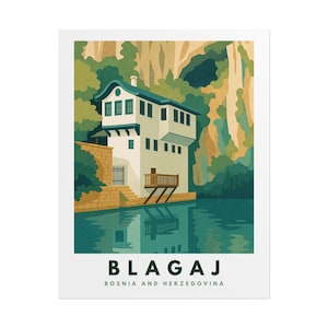 Blagaj Herzegovina Reiseplakat: Bosnien Balkan Kunst, Scandinavisches Design