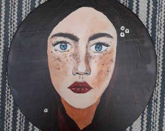 Peinture acrylique originale : Portrait d'une sorcière, 25 cm