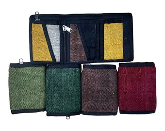 Handwoven Hemp Tri-Fold Wallet, RED outside, multi inside, Vegetable Dyed.