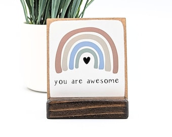 You are awesome, Regenbogen, Mini Zeichen, Holzschild, Freund Geschenk, Affirmation Geschenk, Kindergeschenk, you matter, hölzerne Karte, you are awesome Karte