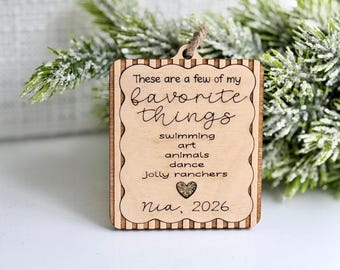 Personalized Favorite Things Ornament, Custom kids Christmas Keepsake, Hobbies and Interests Ornament, Unique Gift for Best Friend