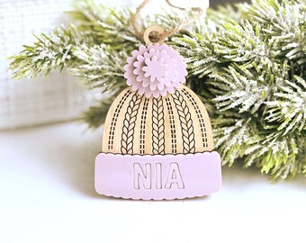 Personalized Beanie Ornament, Custom Name Toque Christmas Ornament, Winter Hat Ornament, Kids Christmas Gift, Cozy Holiday Keepsake