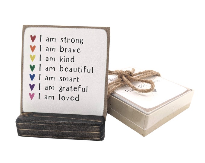 kids Affirmation gift, self affirmations, encouragement gift, friend gift, mini sign, rainbow, affirmation sign