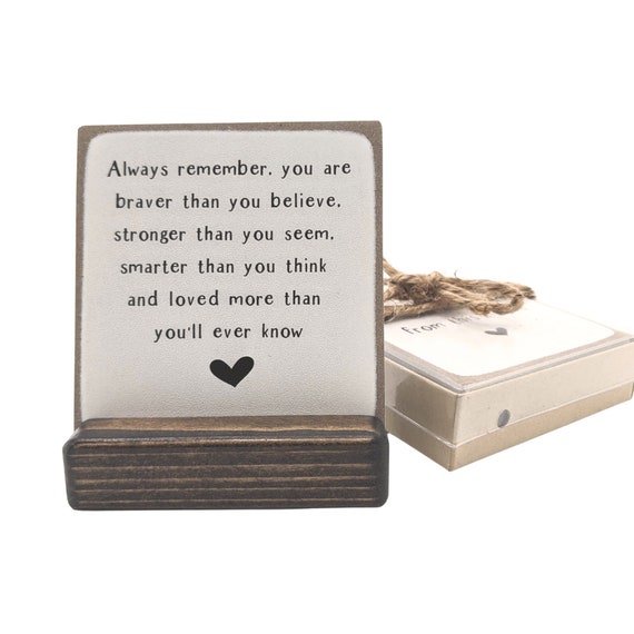 Encouragement Gifts for Women Men, Inspirational Desk Decor for Home  Office, Always Remember You Are Braver Than You Believe Quotes Wood Plaque  With