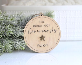 Personalized Memorial Ornament, Brightest Star in Our Sky, Engraved Name, Sympathy Gift