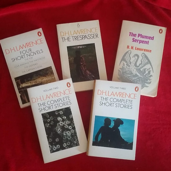 1970's D.H. Lawrence Books - Penguin Books - Plumed Serpent, The Trespasser, Four Short Novels, Complete Short Stories Volumes II & III