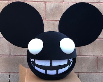 deadmau5 head halloween costume in black with teeth led lights for adults and kids