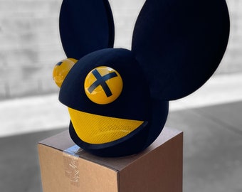 Deadmau5 head halloween costume in black with yellow for kids and adults