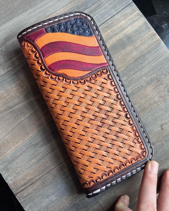Hand Tooled leather wallet tooled Leather mens Wallet western Wallet biker Wallet roper Wallet mens Leather Wallet veg Tan Leather Etsy