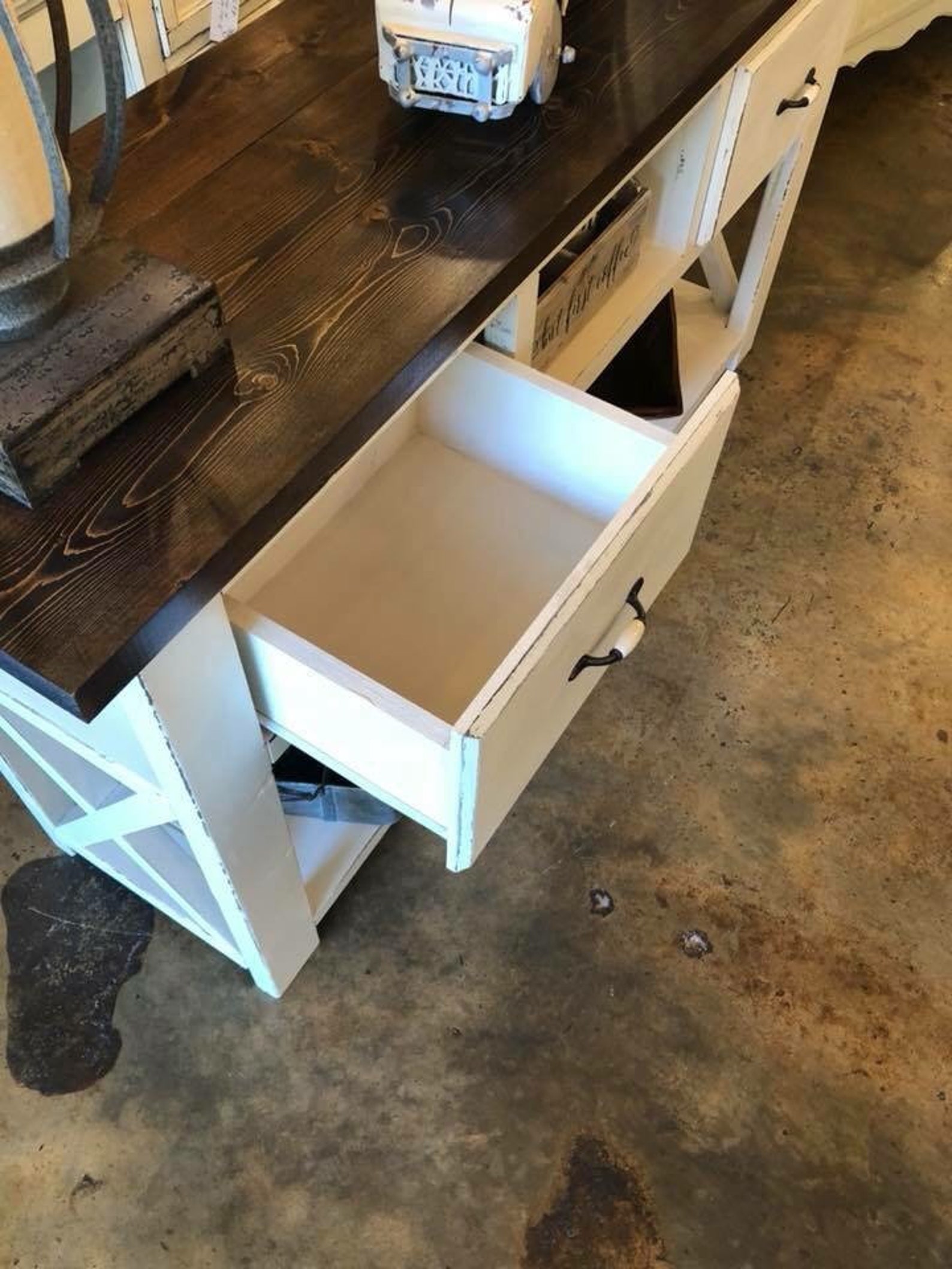 Rustic Farmhouse X Console Table With Drawers Etsy