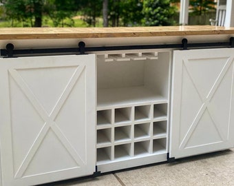Mesa sliding barn door cabinet with wine refrigerator sale