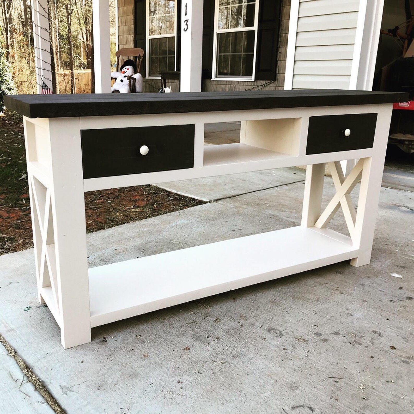 Rustic Farmhouse X Console Table With Drawers Etsy
