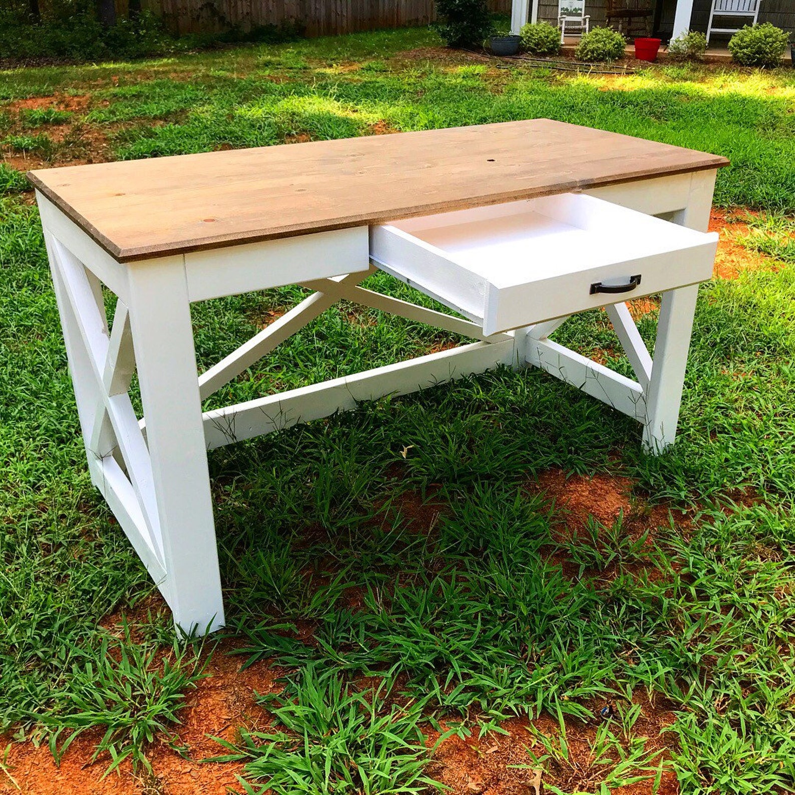 Rustic X Farmhouse Computer Desk With Drawer Etsy