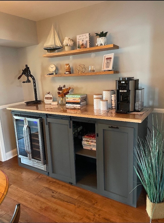 Coffee Bar / Mini Fridge Coffee Bar Cabinet / Country Chic Style Coffee or  Tea Bar / Coffee Bar With One Hinged Door With Small Storage 