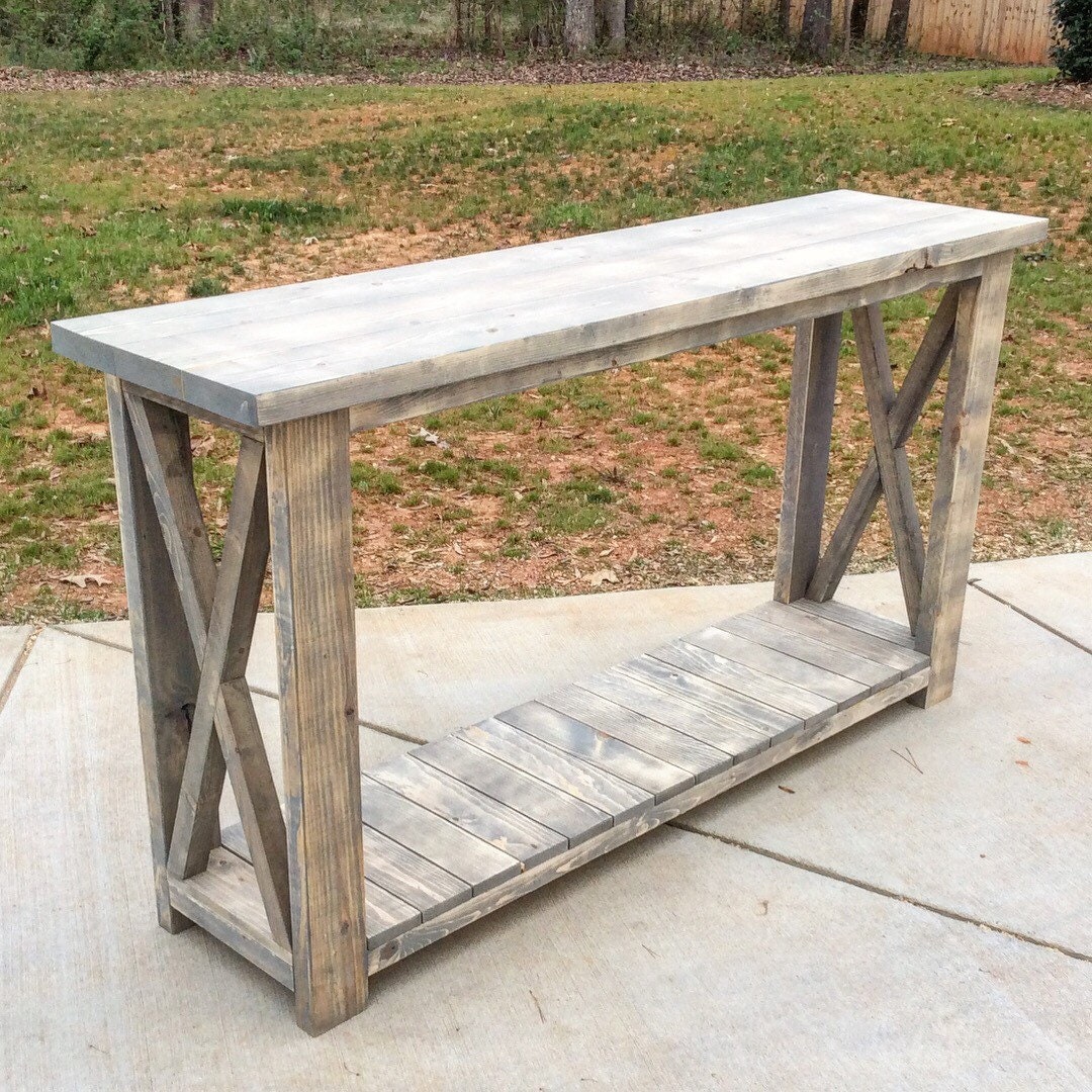 Rustic Farmhouse X Console Table With Slats Etsy